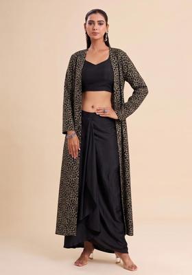 Black Printed Satin Fusion Set