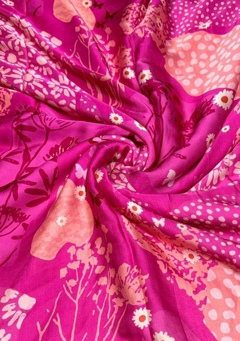 Magenta Printed Satin Fusion Set - Indya