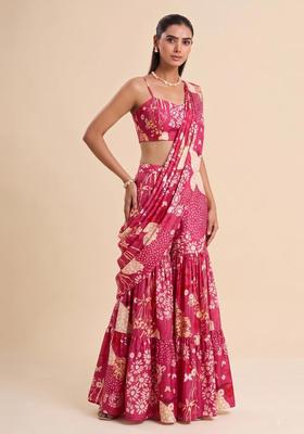 Pink Printed Satin Fusion Set