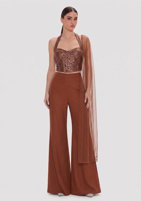 Brown Sequin Georgette Fusion Set