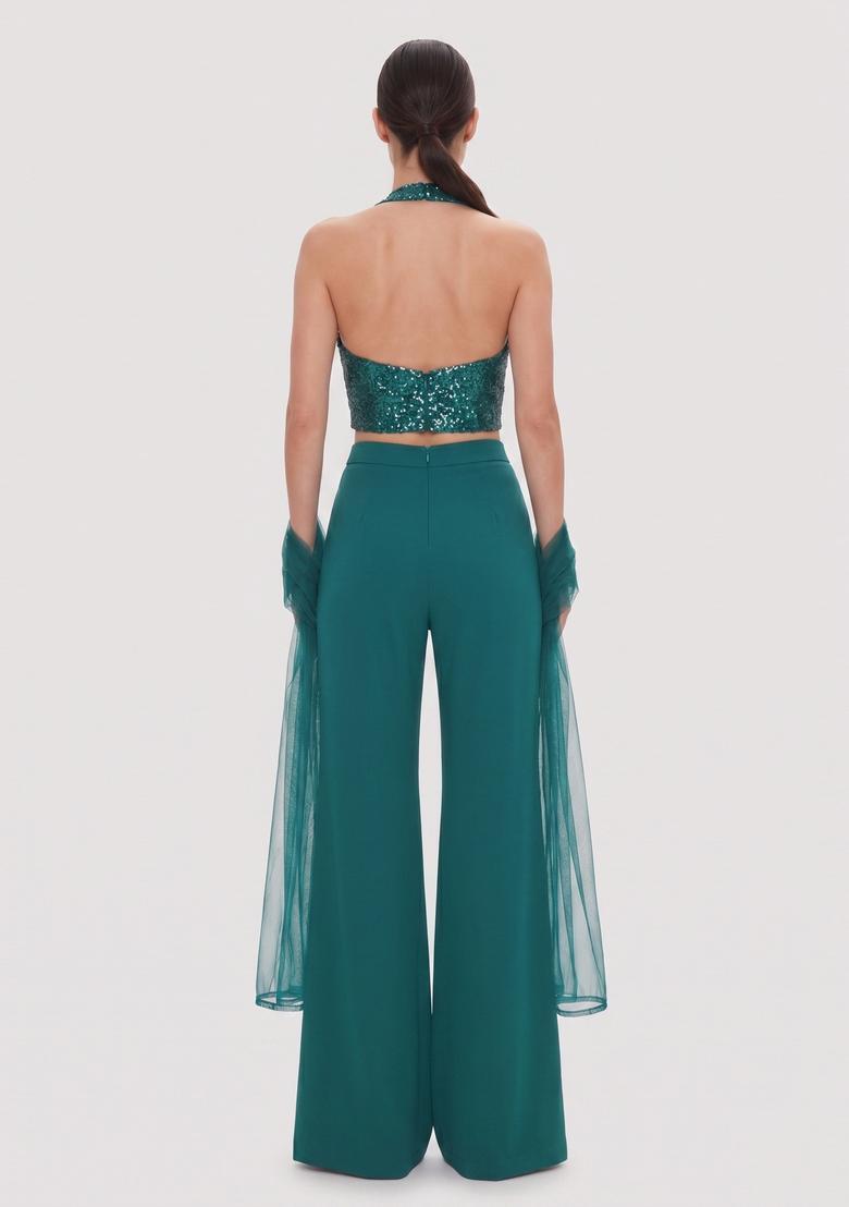Dark Teal Sequin Georgette Fusion Set - Indya