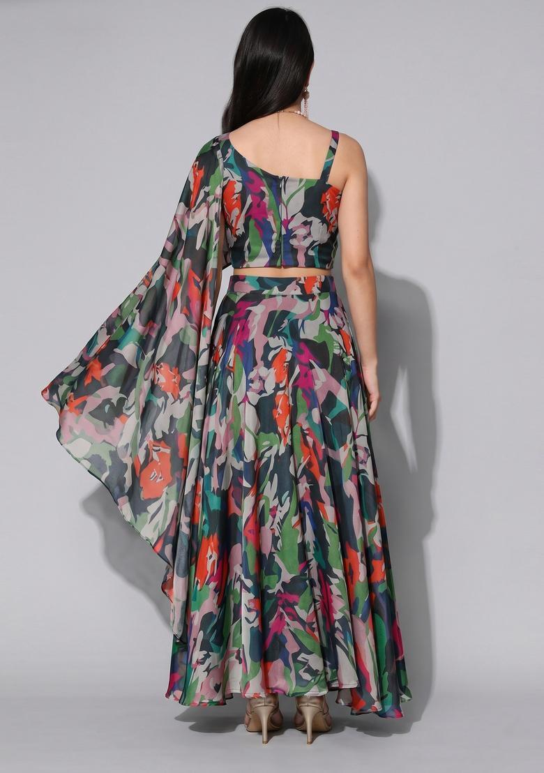 Multicolor Printed Organza Fusion Set - Indya
