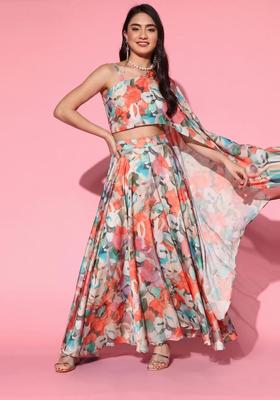 Multicolor Printed Organza Fusion Set
