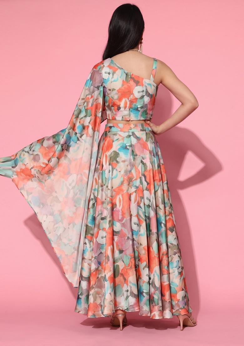 Multicolor Printed Organza Fusion Set - Indya
