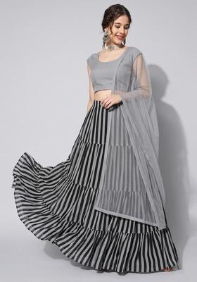 Grey Printed Georgette Lehenga Set
