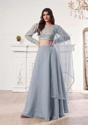 Grey Printed Lehenga Set