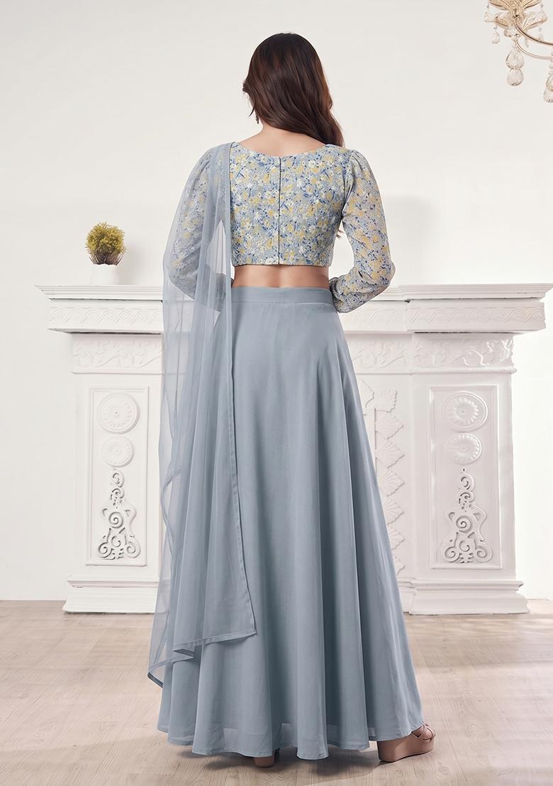 Grey Printed Lehenga Set - Indya