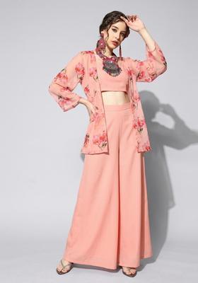 Peach Printed Chiffon Fusion Set