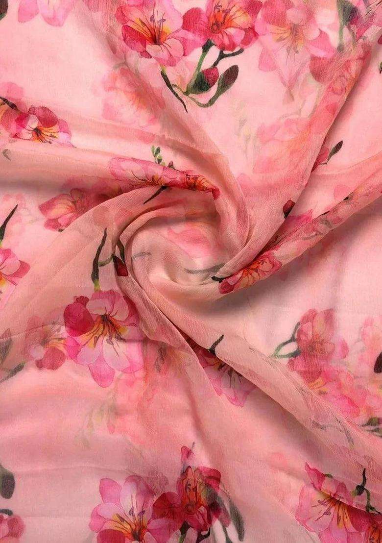 Peach Printed Chiffon Fusion Set - Indya