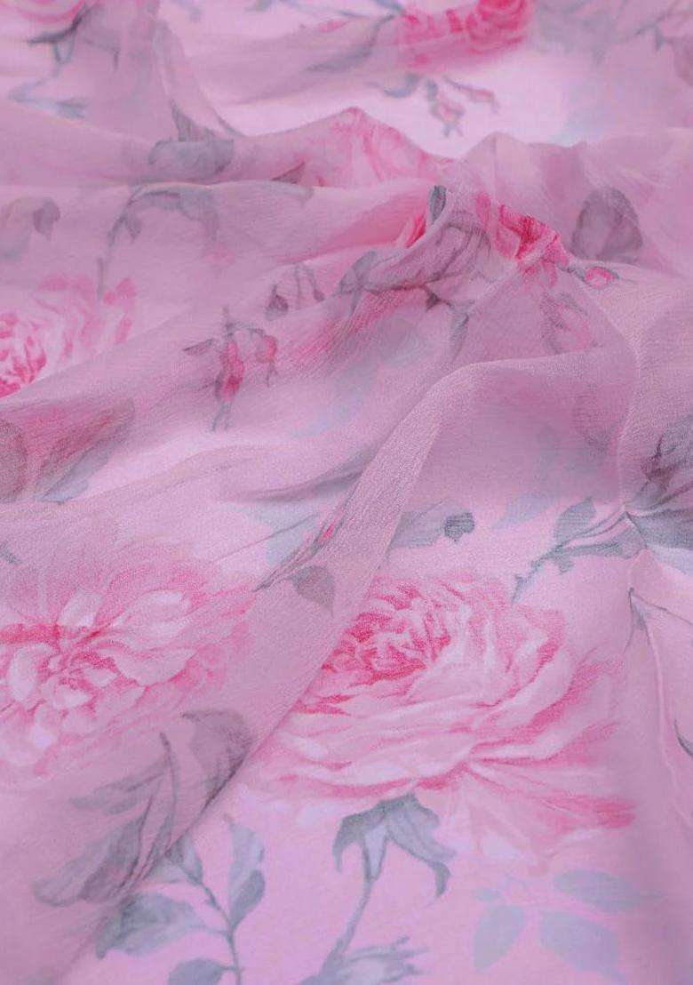 Light Pink Printed Chiffon Fusion Set - Indya