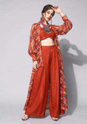 Multicolor Printed Chiffon Fusion Set