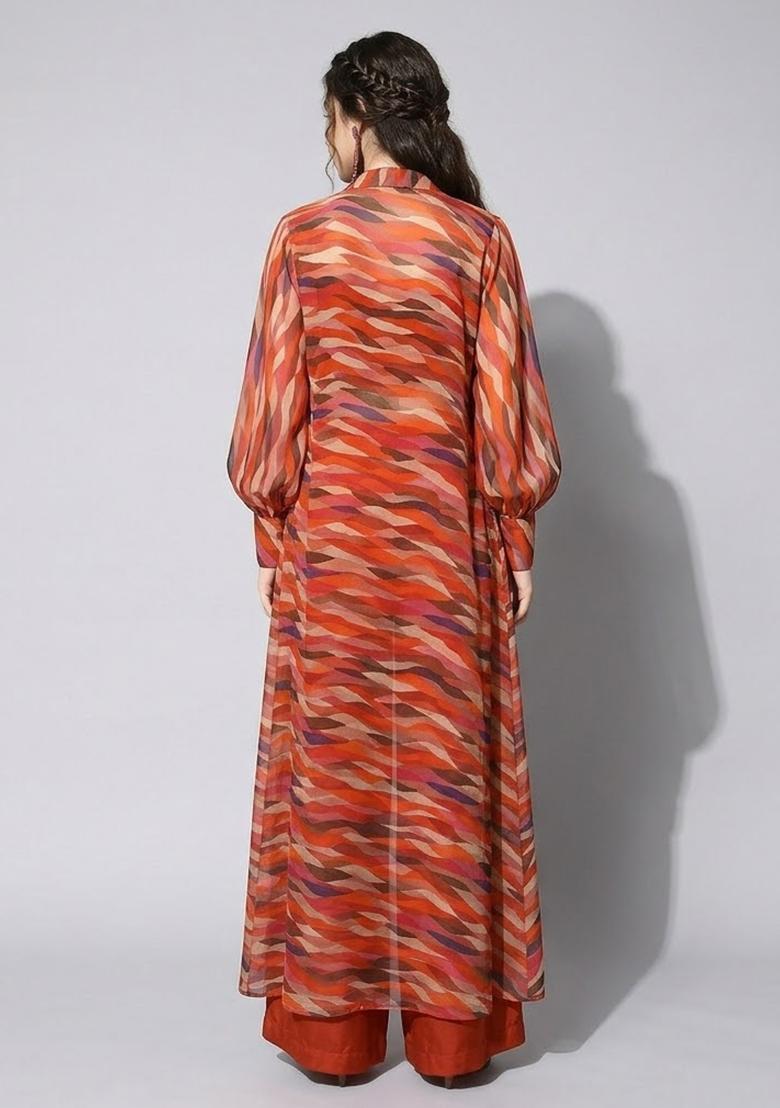 Multicolor Printed Chiffon Fusion Set - Indya
