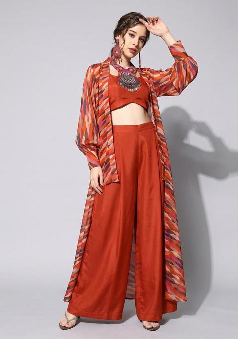 Multicolor Printed Chiffon Fusion Set