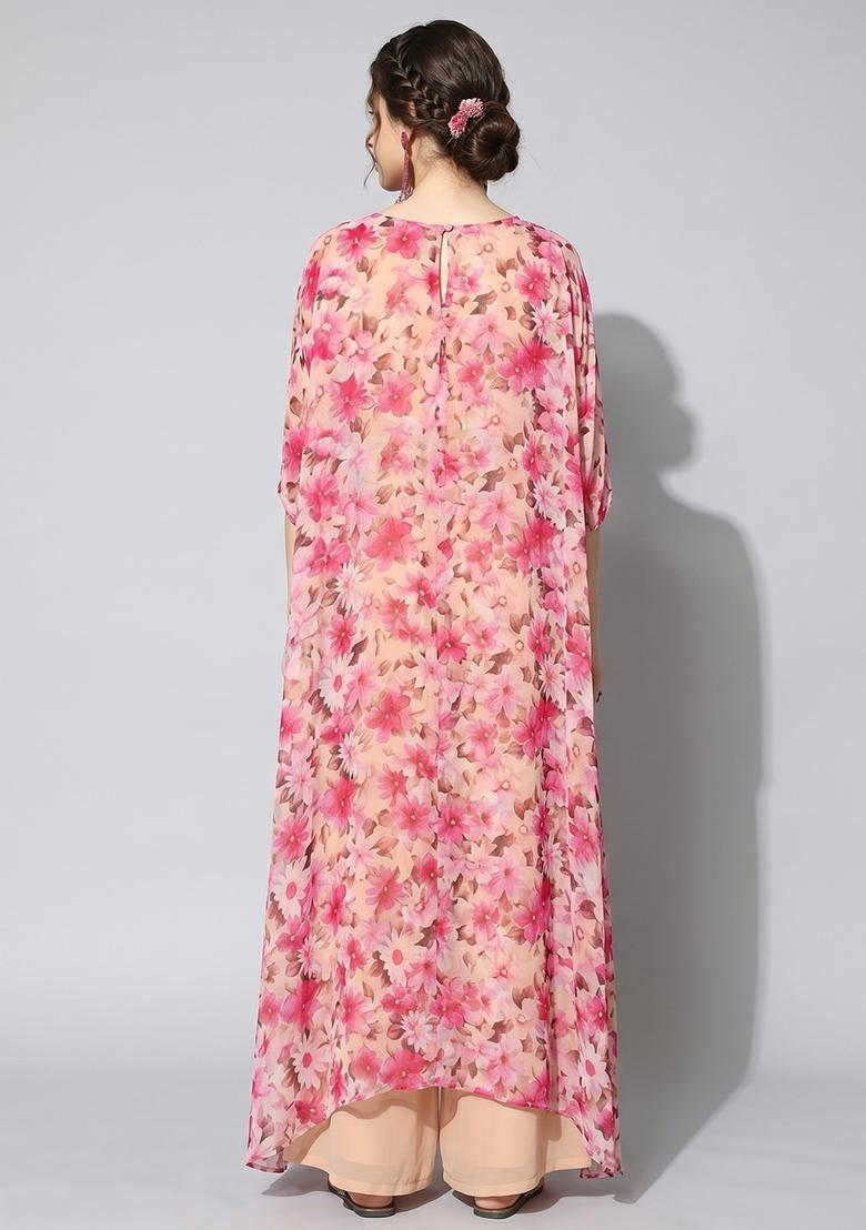 Antique Rose Printed Chiffon Fusion Set - Indya