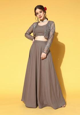 Brown Sequin Net Fusion Set