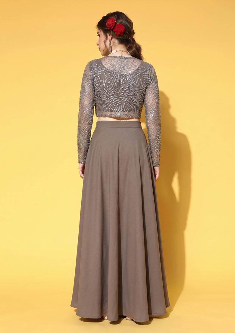 Brown Sequin Net Fusion Set - Indya