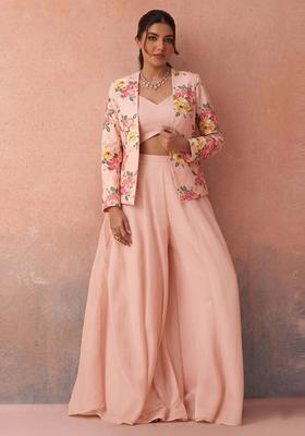 Peach Printed Organza Fusion Set