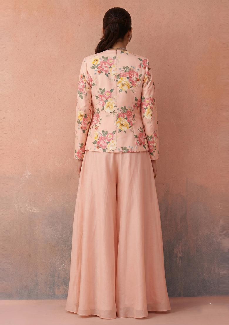 Peach Printed Organza Fusion Set - Indya