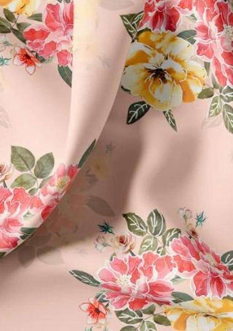 Peach Printed Organza Fusion Set - Indya