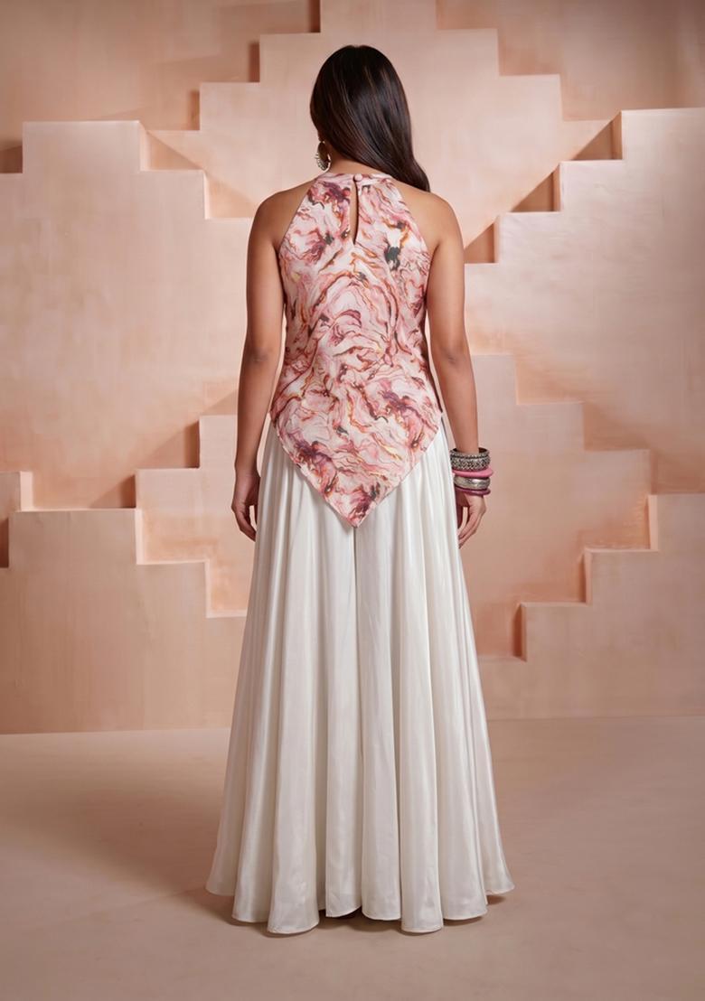 Antique Rose Printed Satin Fusion Set - Indya