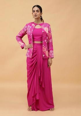 Magenta Printed Satin Fusion Set
