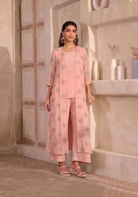 Dusty Rose Embroidered Organza Fusion Set