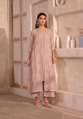 Antique Rose Embroidered Organza Kurta Set