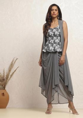Grey Printed Georgette Fusion Set