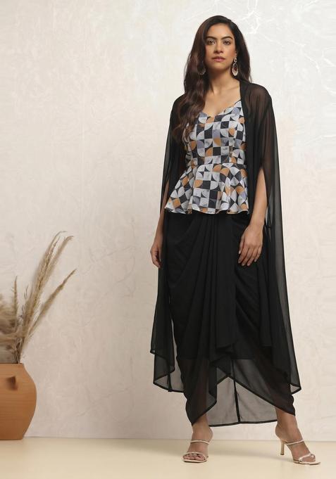 Black Printed Georgette Fusion Set