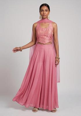 Old Rose Embroidered Organza Fusion Set