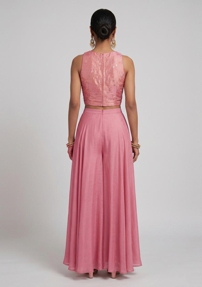 Old Rose Embroidered Organza Fusion Set - Indya