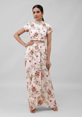 White Embroidered Crepe Fusion Set