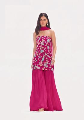 Magenta Printed Crepe Sharara Set