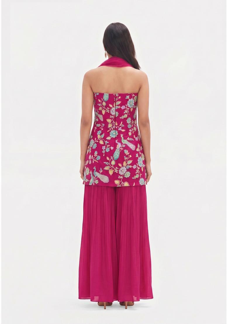 Magenta Printed Crepe Sharara Set - Indya