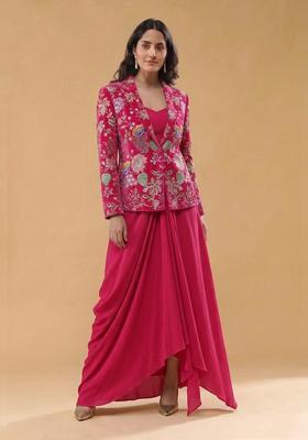Rani Pink Printed Crepe Fusion Set