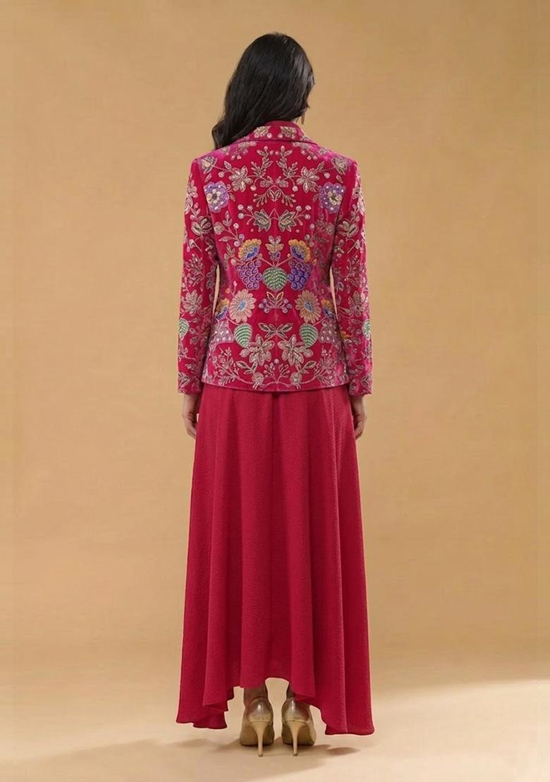 Rani Pink Printed Crepe Fusion Set - Indya