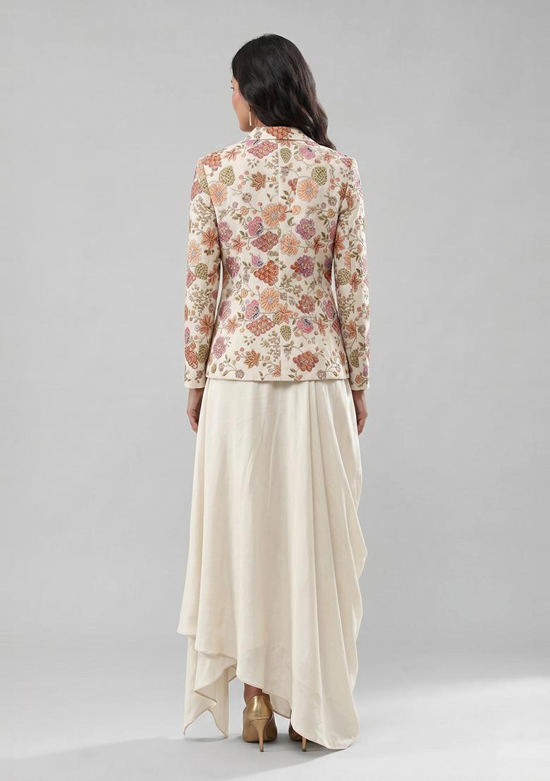 Off White Printed Crepe Fusion Set - Indya