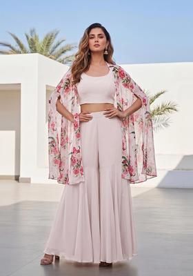 Off White Printed Georgette Fusion Set
