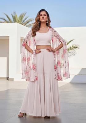 Off White Printed Georgette Fusion Set