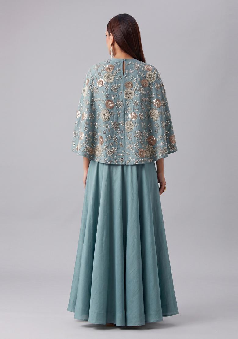 Steel Grey Embroidered Georgette Fusion Set - Indya