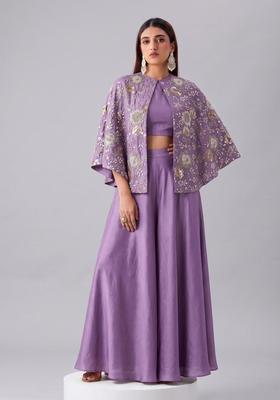 Lavender Embroidered Georgette Fusion Set