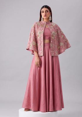 Peach Embroidered Georgette Fusion Set