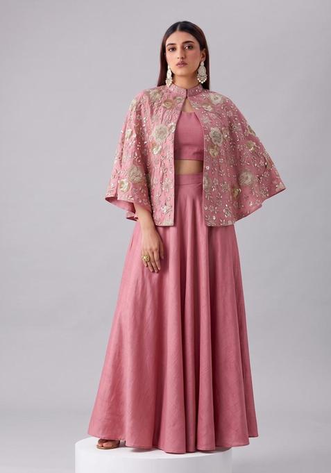 Peach Embroidered Georgette Fusion Set