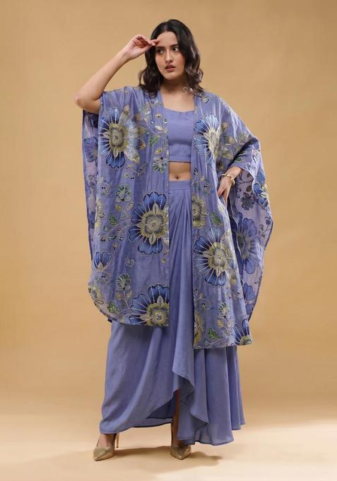 Lavender Embroidered Organza Fusion Set