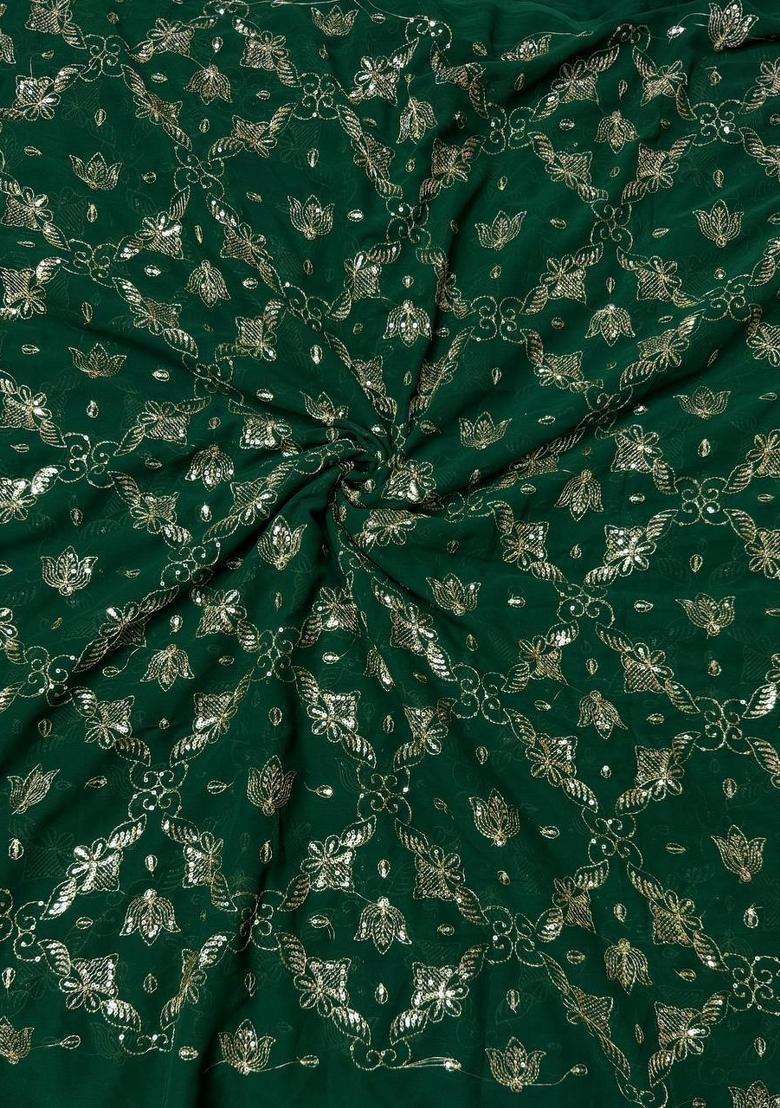 Bottle Green Embroidered Georgette Lehenga Set - Indya