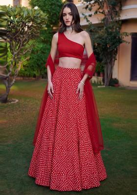Red Solid Lehenga Set