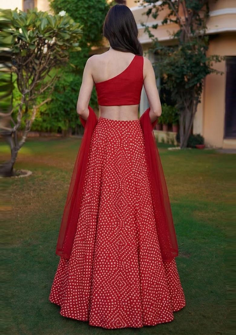Red Solid Lehenga Set - Indya