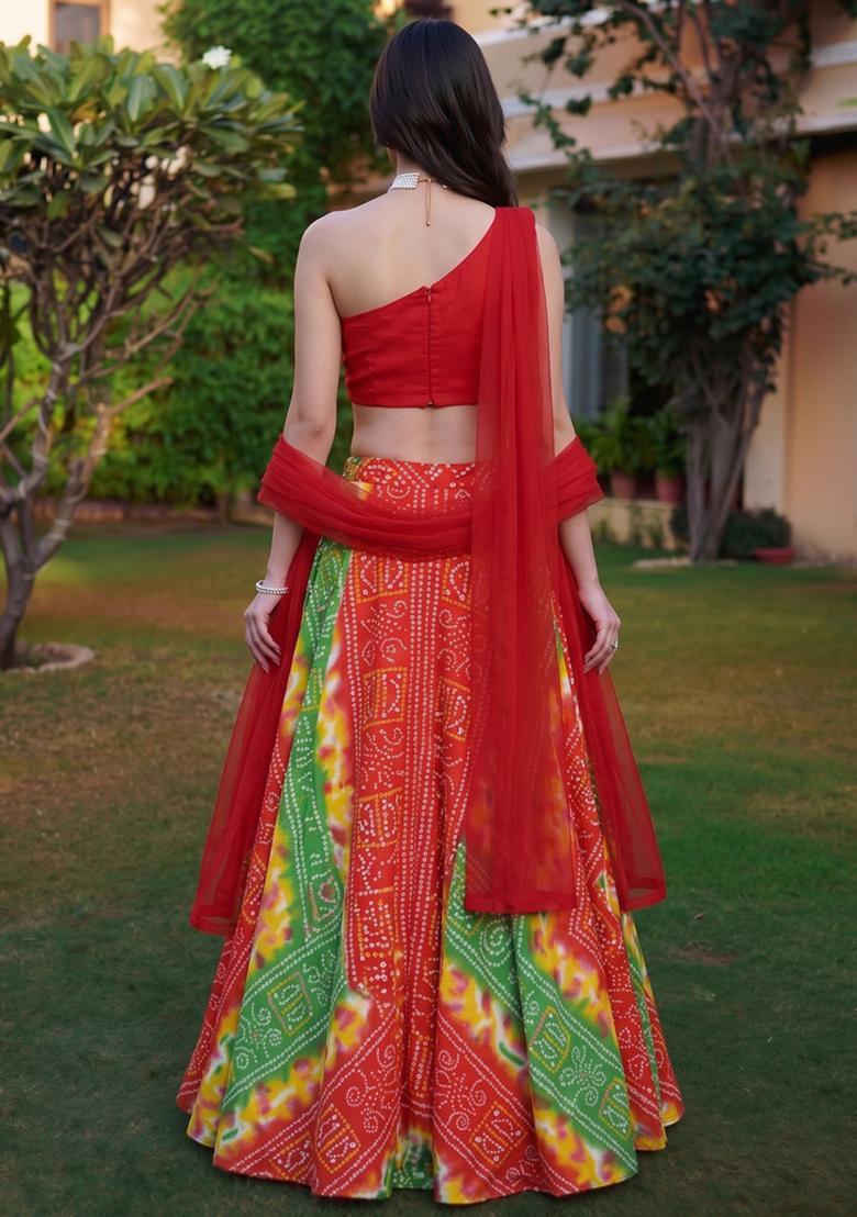 Multicolor Solid Crepe Lehenga Set - Indya