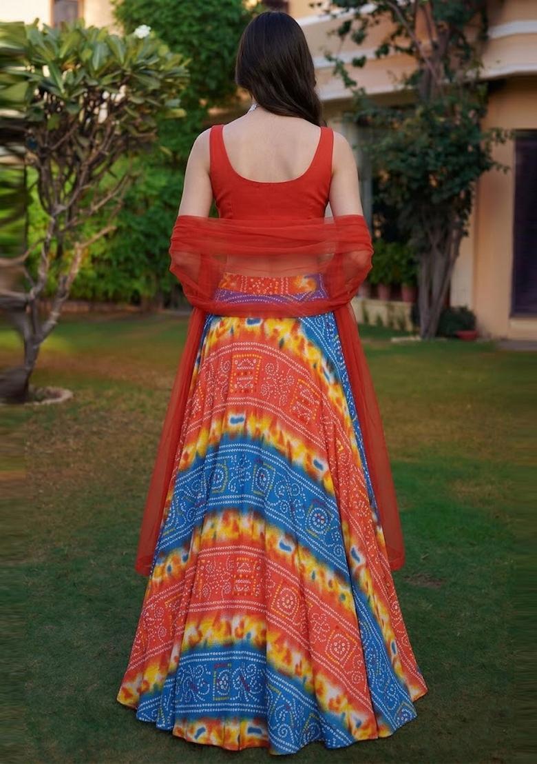 Multicolor Solid Crepe Lehenga Set - Indya