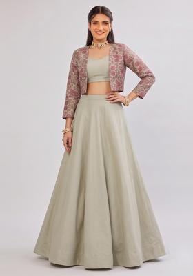 Grey Silk Blend Lehenga Set